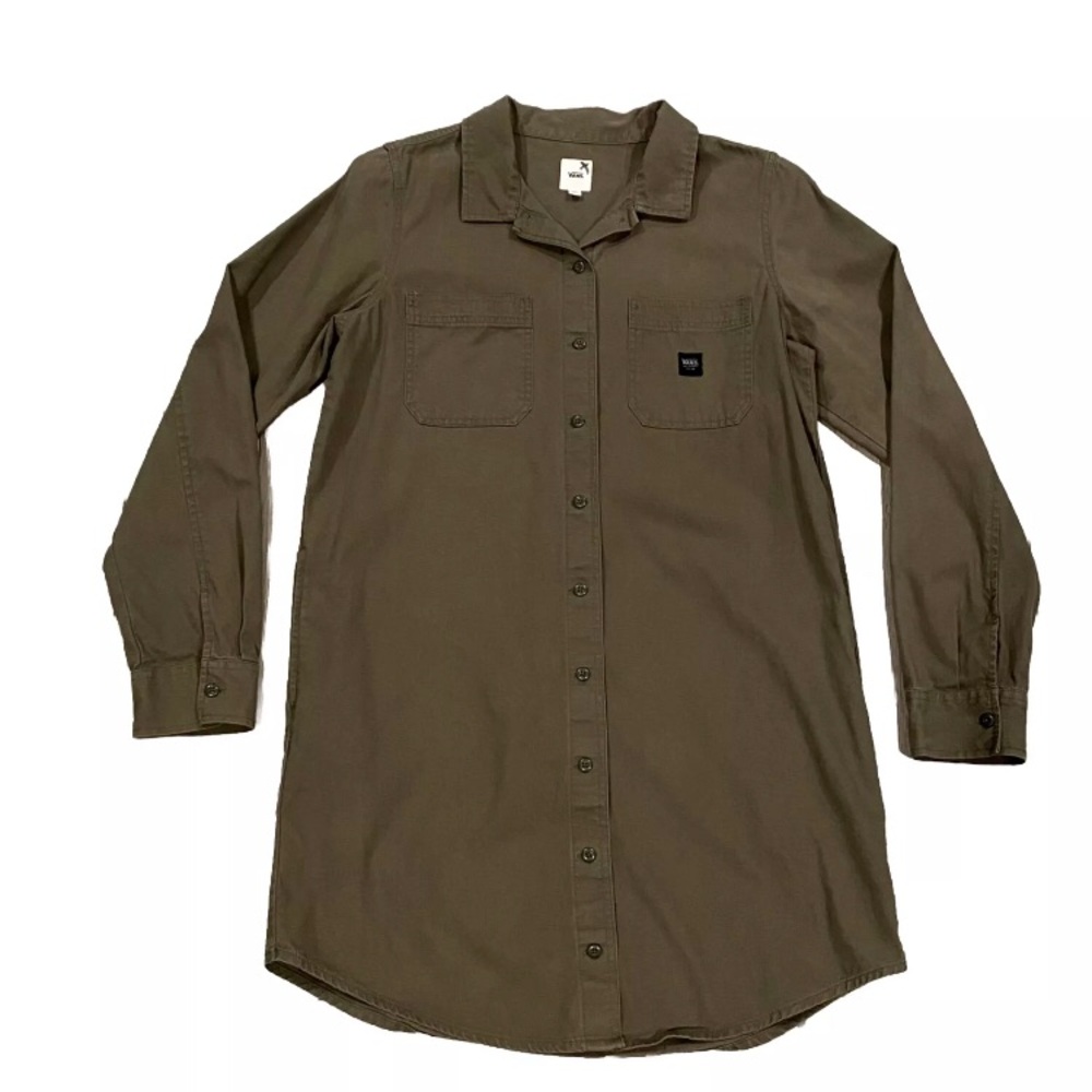VANS Broadway Shirt Dress Women’s XL Military Army Green Button Down Long Sleeve